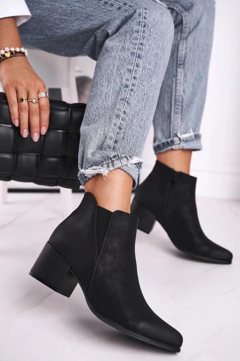 Sale Botki Damskie Sergio Leone Sztyblety Eko Nubuk Czarne BT621 Damskie Botki Na Słupku|Czarne Botki