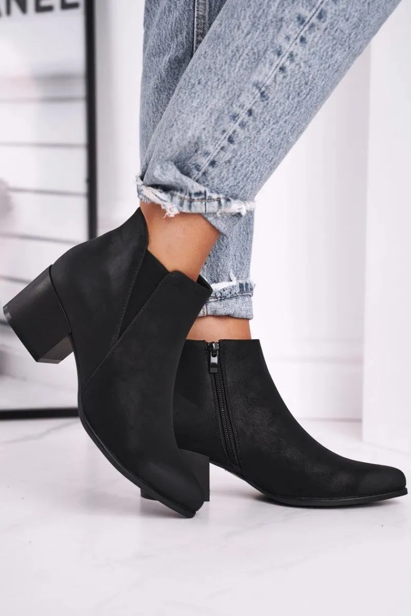 Sale Botki Damskie Sergio Leone Sztyblety Eko Nubuk Czarne BT621 Damskie Botki Na Słupku|Czarne Botki