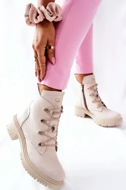 Boto Botki Damskie Skórzane Beżowe Nicole 2674