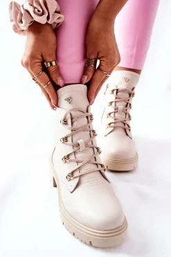 Boto Botki Damskie Skórzane Beżowe Nicole 2674