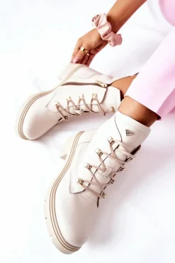 Boto Botki Damskie Skórzane Beżowe Nicole 2674