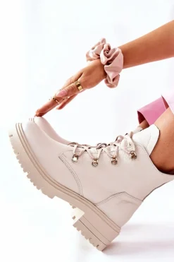 Boto Botki Damskie Skórzane Beżowe Nicole 2674