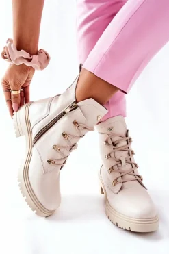 Boto Botki Damskie Skórzane Beżowe Nicole 2674