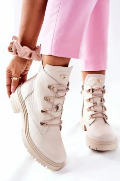 Boto Botki Damskie Skórzane Beżowe Nicole 2674