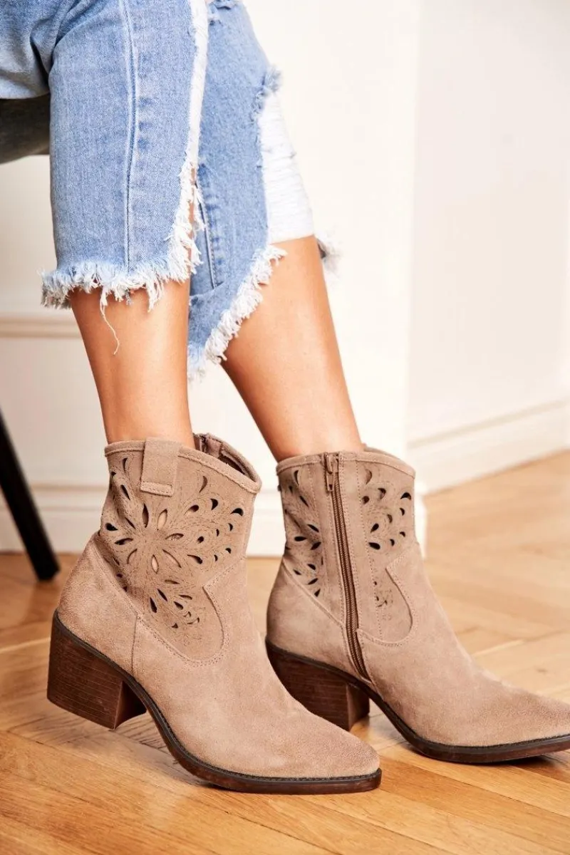 Best Damskie buty S.Barski Botki Damskie Skórzane Beżowe Barski 12622