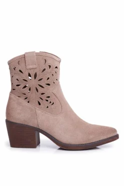 Best Damskie buty S.Barski Botki Damskie Skórzane Beżowe Barski 12622