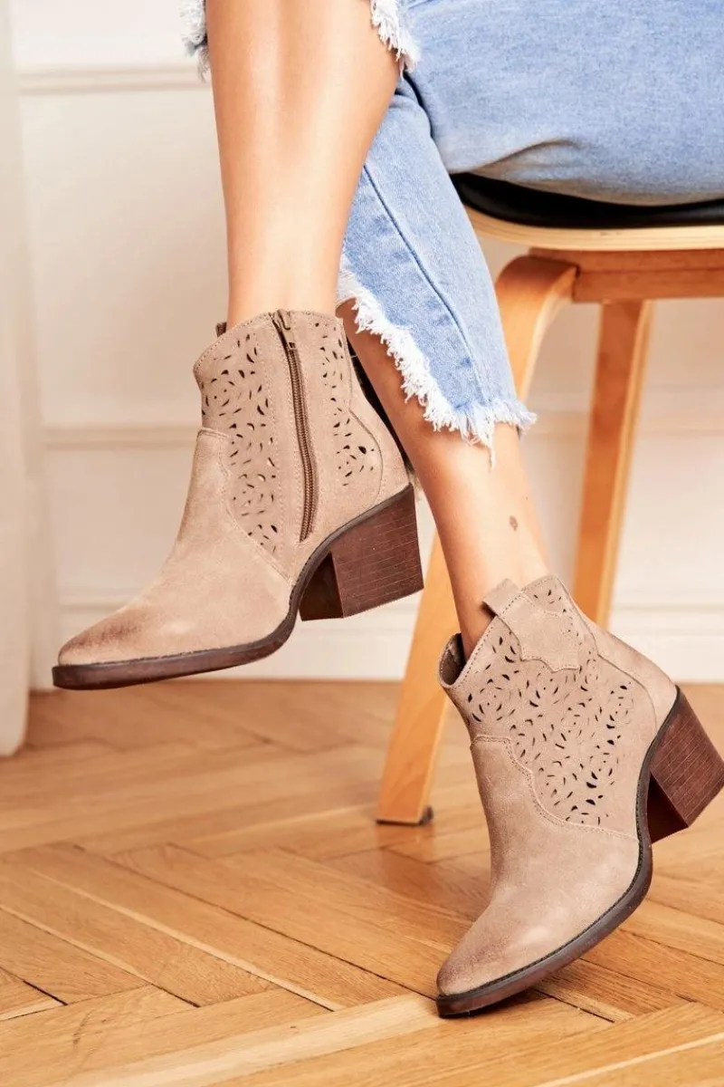 New Damskie buty S.Barski Botki Damskie Skórzane Beżowe Barski 12622-21