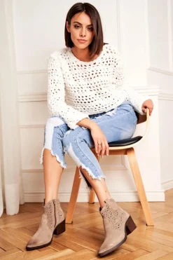 New Damskie buty S.Barski Botki Damskie Skórzane Beżowe Barski 12622-21