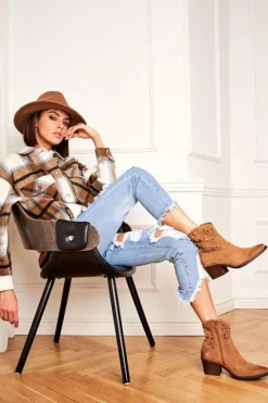 Botki Wiosenne|Botki Na Słupku>Damskie buty S.Barski Botki Damskie Skórzane Camel Barski 12622