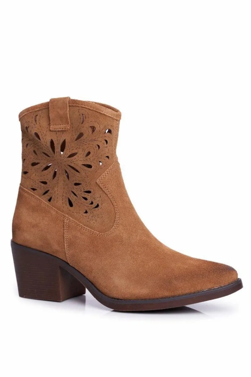 Botki Wiosenne|Botki Na Słupku>Damskie buty S.Barski Botki Damskie Skórzane Camel Barski 12622