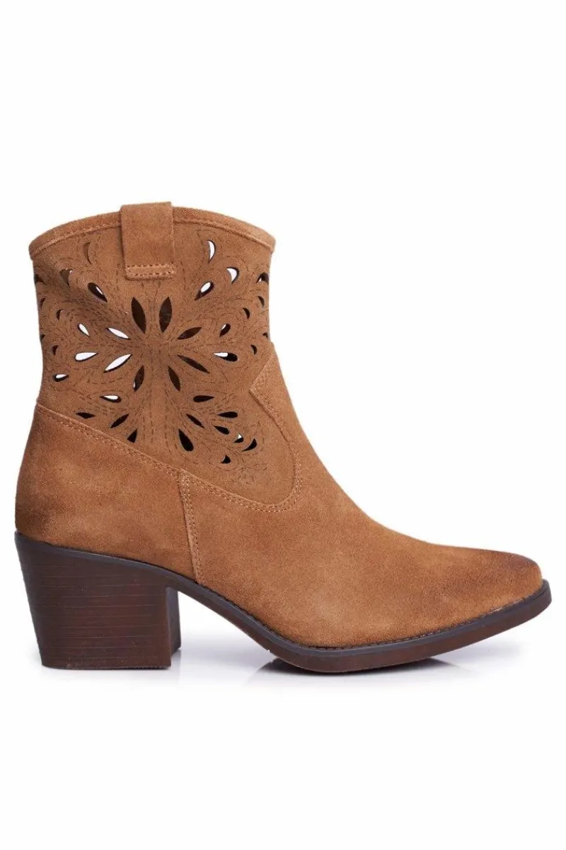 Botki Wiosenne|Botki Na Słupku>Damskie buty S.Barski Botki Damskie Skórzane Camel Barski 12622