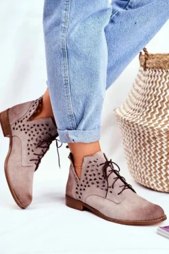 Outlet Boto Botki Damskie Skórzane Cappucino Low Meridan