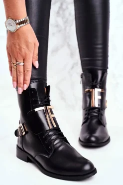 Clearance Boto Botki Damskie Skórzane Czarne Nicole 2591