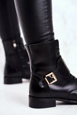 Clearance Boto Botki Damskie Skórzane Czarne Nicole 2591