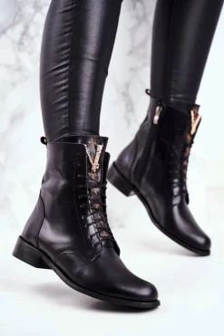 Botki Sznurowane|Czarne Botki>Boto Botki Damskie Skórzane Czarne Nicole 2593