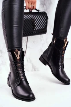 Botki Sznurowane|Czarne Botki><noscript><img width=