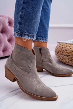 Outlet Boto Botki Damskie Skórzane Kowbojki Cappucino Batty