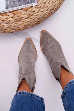 Outlet Boto Botki Damskie Skórzane Kowbojki Cappucino Batty