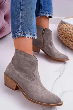 Outlet Boto Botki Damskie Skórzane Kowbojki Cappucino Batty