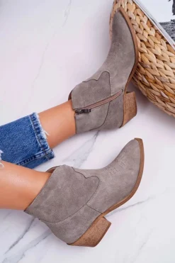 Outlet Boto Botki Damskie Skórzane Kowbojki Cappucino Batty