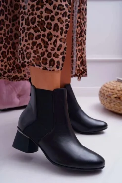 Discount Laura Messi Botki Damskie Skórzane Czarne 2034