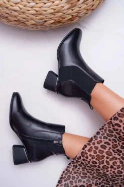 Discount Laura Messi Botki Damskie Skórzane Czarne 2034