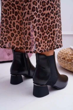 Discount Laura Messi Botki Damskie Skórzane Czarne 2034