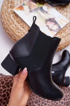 Discount Laura Messi Botki Damskie Skórzane Czarne 2034