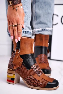 Clearance Botki Damskie Skórzane Rude 04635-29 Damskie Botki Maciejka|Botki Na Słupku