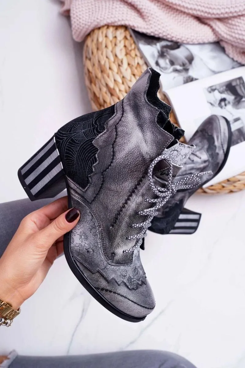 Botki Maciejka|Botki Na Słupku>Maciejka Botki Damskie Skórzane Szare 03190