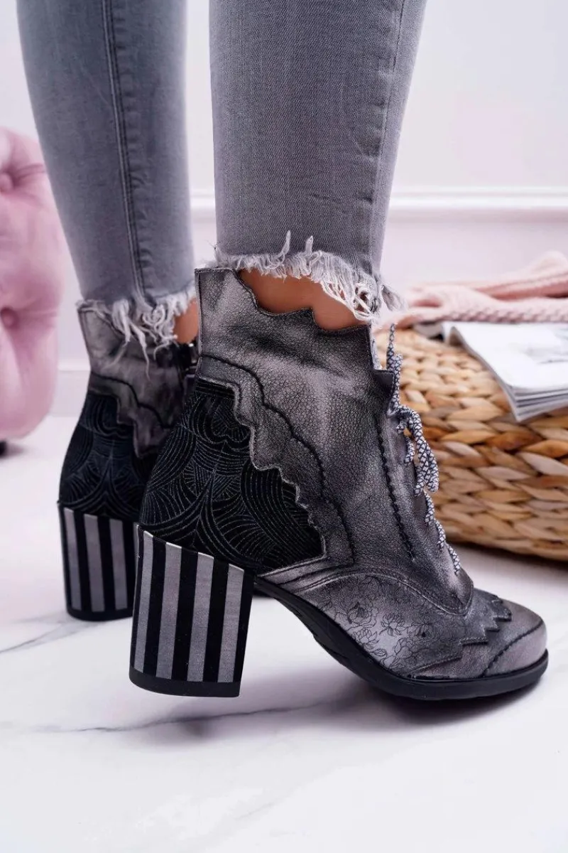 Botki Maciejka|Botki Na Słupku>Maciejka Botki Damskie Skórzane Szare 03190