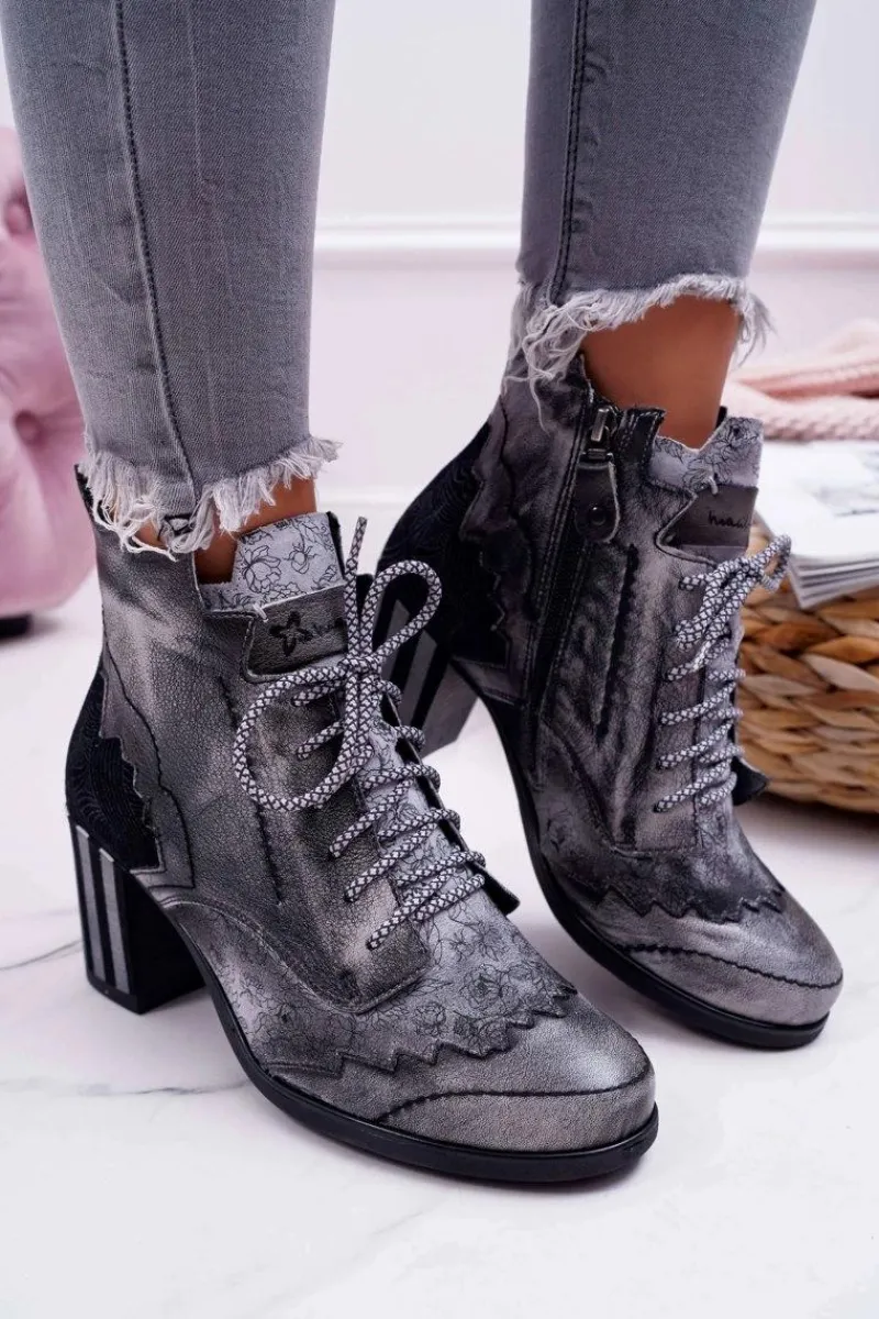 Botki Maciejka|Botki Na Słupku>Maciejka Botki Damskie Skórzane Szare 03190