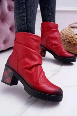 Botki Maciejka|Botki Na Słupku>Maciejka Botki Damskie Skórzane Czerwone 04216-08/00-3