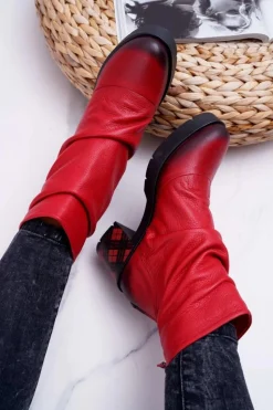 Botki Maciejka|Botki Na Słupku>Maciejka Botki Damskie Skórzane Czerwone 04216-08/00-3