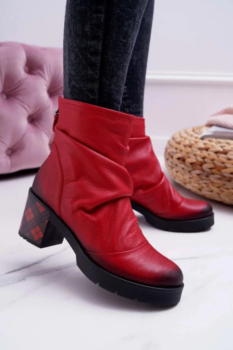 Botki Maciejka|Botki Na Słupku>Maciejka Botki Damskie Skórzane Czerwone 04216-08/00-3