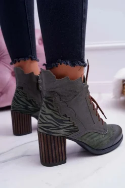 Outlet Maciejka Botki Damskie Skórzane Zielone 03190-09