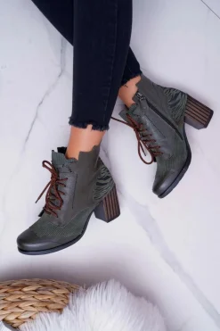 Outlet Maciejka Botki Damskie Skórzane Zielone 03190-09