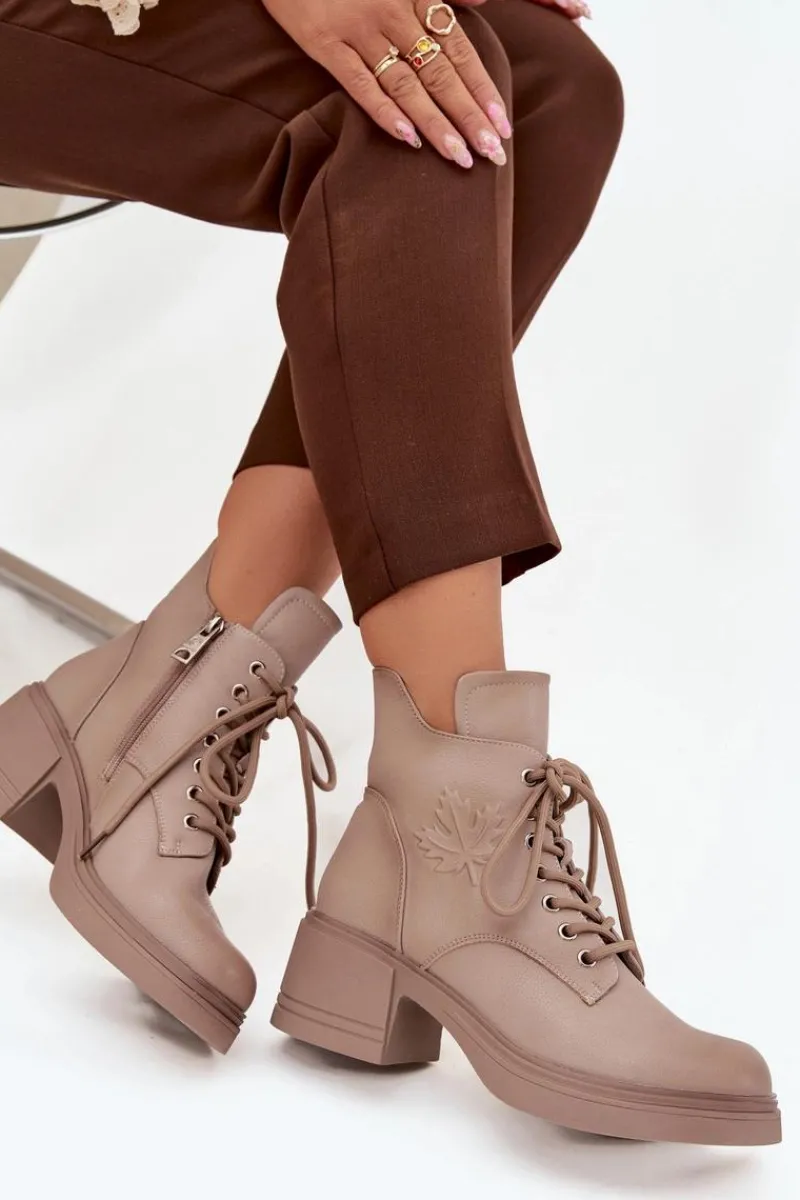 New Buty damskie Vinceza Botki Damskie Skórzane Na Klocku Ocieplane Vinceza 39950 Beżowe Beżowy