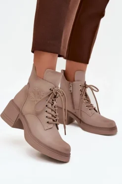 New Buty damskie Vinceza Botki Damskie Skórzane Na Klocku Ocieplane Vinceza 39950 Beżowe Beżowy