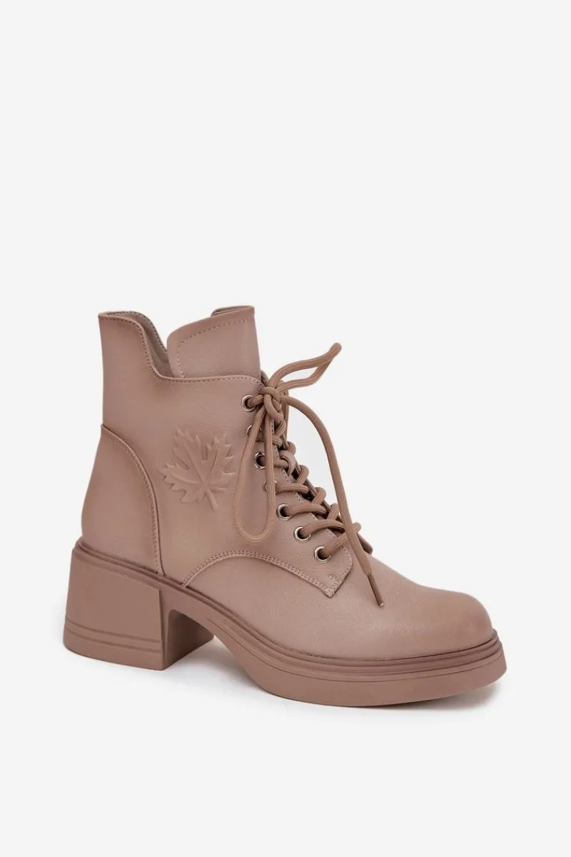 New Buty damskie Vinceza Botki Damskie Skórzane Na Klocku Ocieplane Vinceza 39950 Beżowe Beżowy