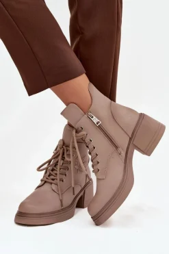 New Buty damskie Vinceza Botki Damskie Skórzane Na Klocku Ocieplane Vinceza 39950 Beżowe Beżowy