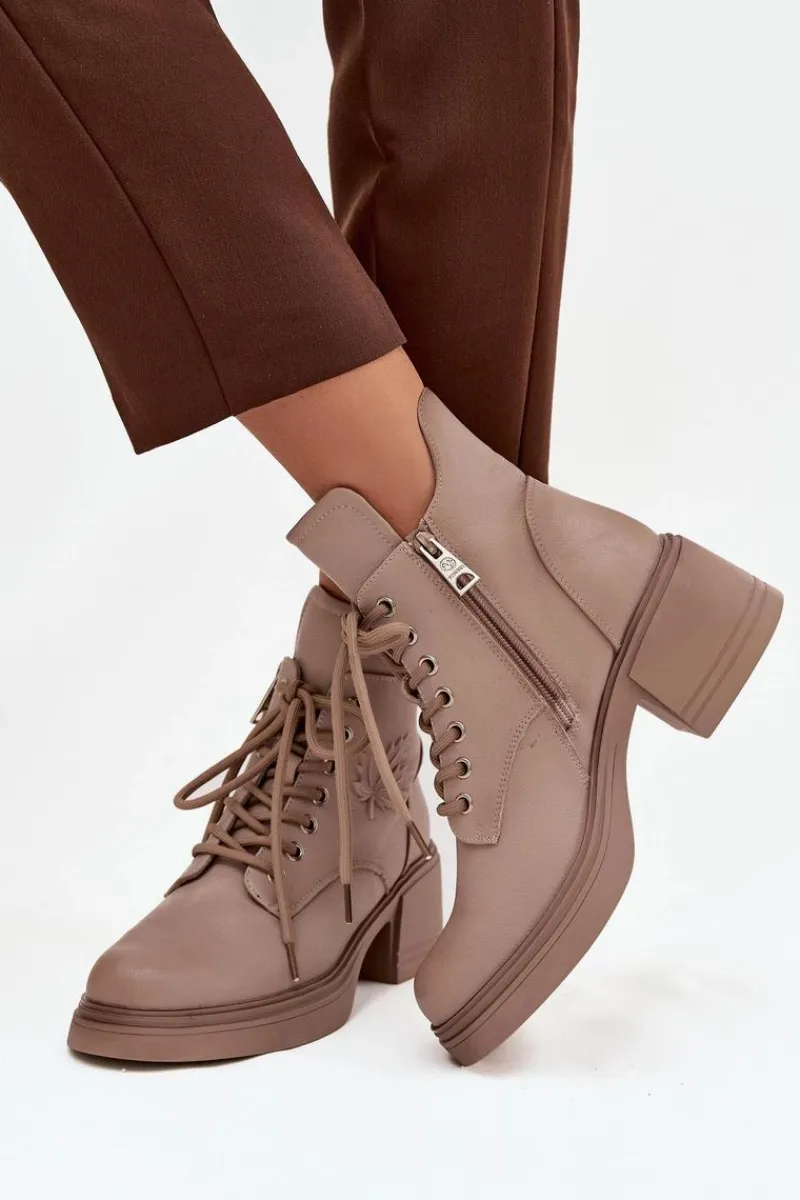 New Buty damskie Vinceza Botki Damskie Skórzane Na Klocku Ocieplane Vinceza 39950 Beżowe Beżowy