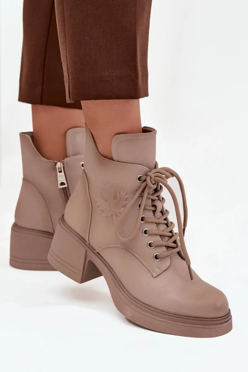 New Buty damskie Vinceza Botki Damskie Skórzane Na Klocku Ocieplane Vinceza 39950 Beżowe Beżowy