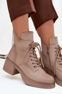 New Buty damskie Vinceza Botki Damskie Skórzane Na Klocku Ocieplane Vinceza 39950 Beżowe Beżowy