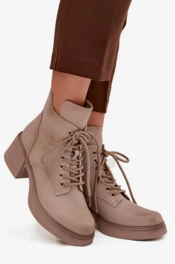 New Buty damskie Vinceza Botki Damskie Skórzane Na Klocku Ocieplane Vinceza 39950 Beżowe Beżowy