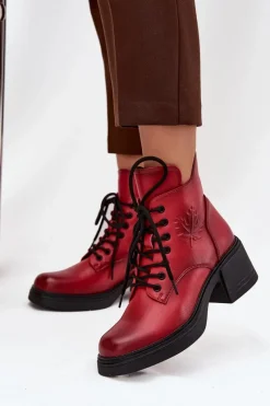 Online Botki Damskie Skórzane Na Klocku Ocieplane Vinceza 39950 Czerwone Damskie Botki Ocieplane|Botki Sznurowane
