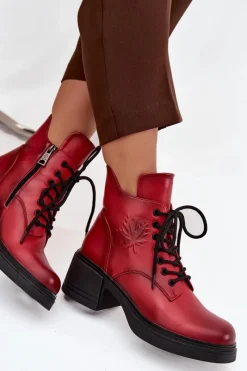 Online Botki Damskie Skórzane Na Klocku Ocieplane Vinceza 39950 Czerwone Damskie Botki Ocieplane|Botki Sznurowane