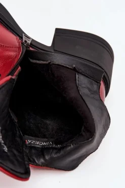 Online Botki Damskie Skórzane Na Klocku Ocieplane Vinceza 39950 Czerwone Damskie Botki Ocieplane|Botki Sznurowane