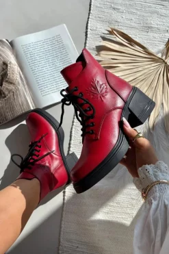 Online Botki Damskie Skórzane Na Klocku Ocieplane Vinceza 39950 Czerwone Damskie Botki Ocieplane|Botki Sznurowane