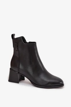 Sale Boto Botki Damskie Skórzane Na Obcasie Ocieplane Czarne Nolivra